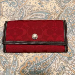EUC Coach Red Women's Wallet with Brown Trim